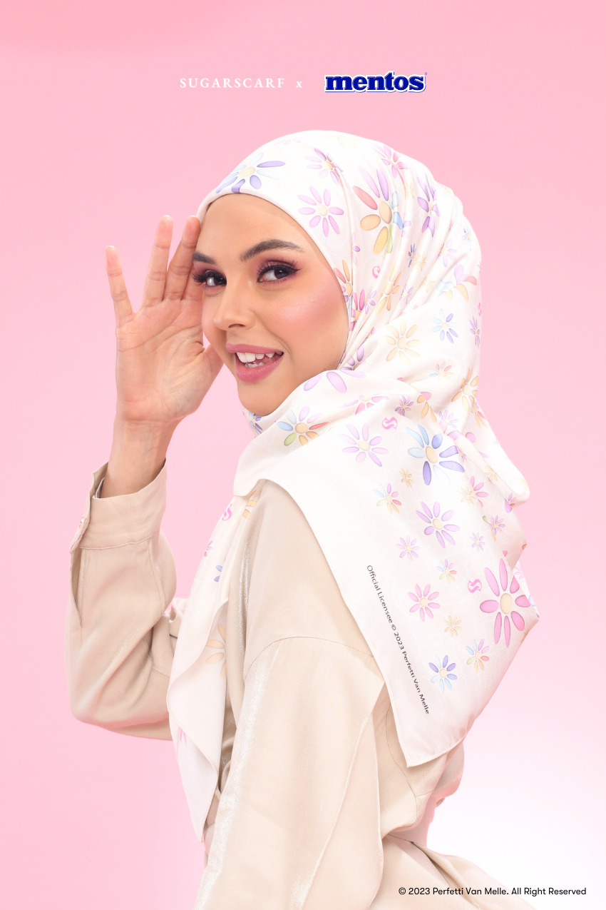 Sugarscarf X Mentos Canvas Mixed Satin Silk Square In Flower Candy