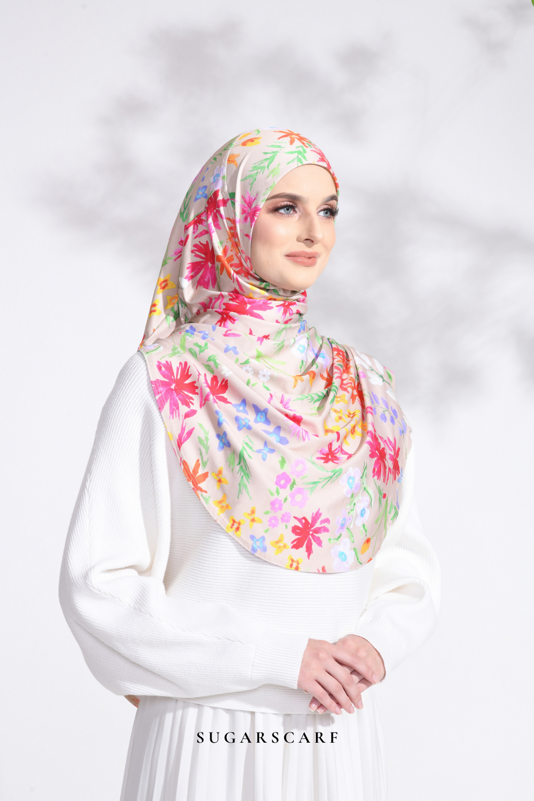 Petite Ditsy Floral in Iris Slip On Hijab (Beige)