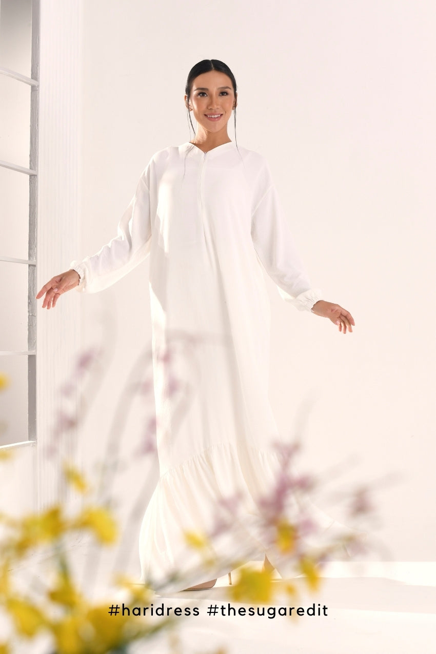 Ha-Ri Dress in Pearl-ish White
