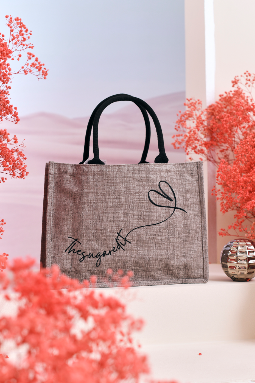TheSugarEdit Embroidery Grocery Bag Bag ( Gray)