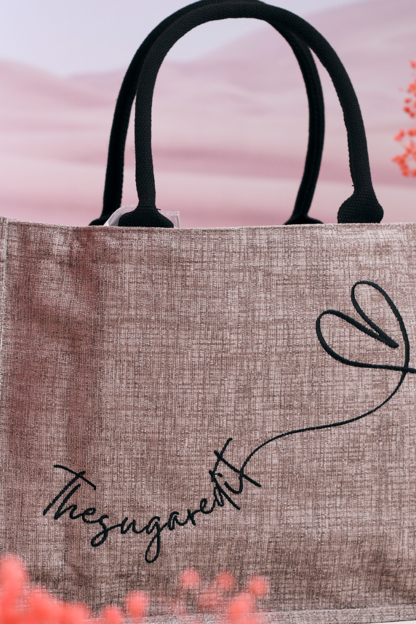 TheSugarEdit Embroidery Grocery Bag Bag ( Gray)
