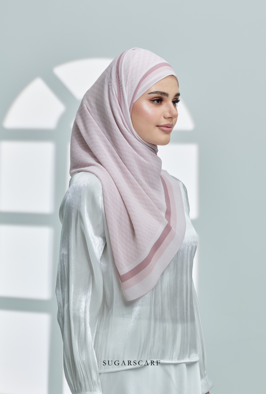 YES ( Full Wide Pleats Shawl ) Classy Monogram ( PINK YOGURT )