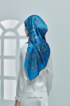 YES ( Square ) Enchanted Garden Mixed Satin Silk Square ( Bridgerton Blue )