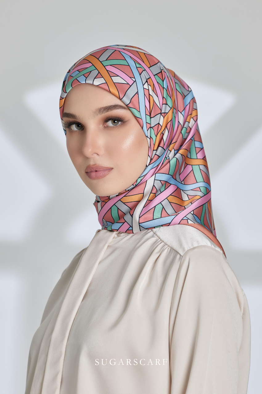 ( Square ) Classy Simpulan Mixed Satin Silk Scarf ( OPEN HOUSE )