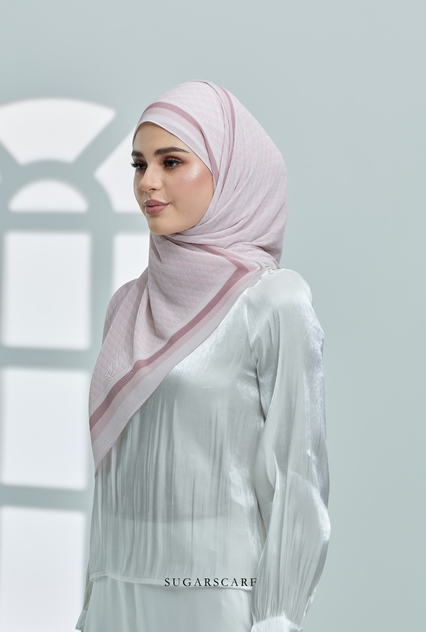 YES ( Full Wide Pleats Shawl ) Classy Monogram ( PINK YOGURT )