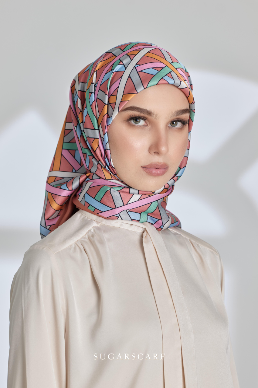 ( Square ) Classy Simpulan Mixed Satin Silk Scarf ( OPEN HOUSE )