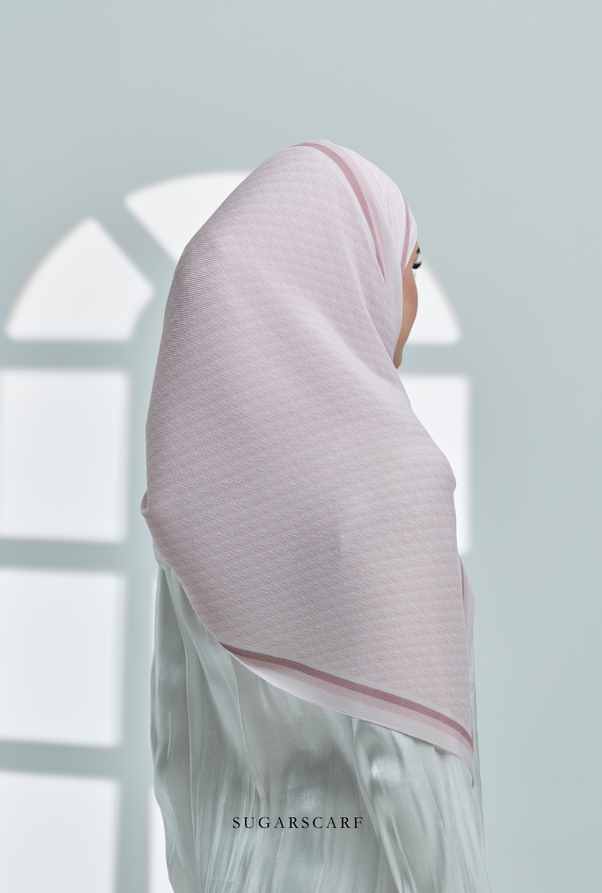 YES ( Full Wide Pleats Shawl ) Classy Monogram ( PINK YOGURT )