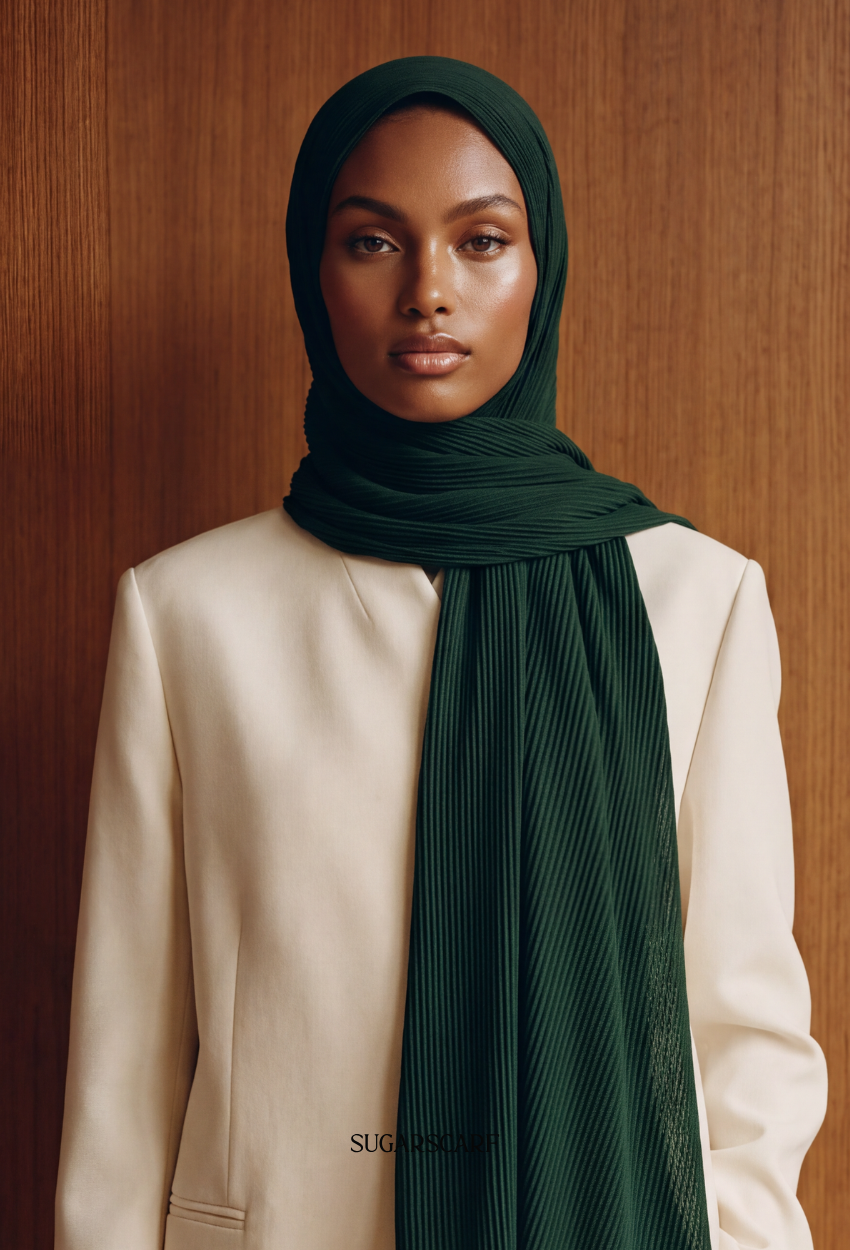 ( Full Wide Pleats Shawl ) Elegant Folds Everyday - Emerald
