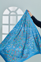 YES ( Square ) Enchanted Garden Mixed Satin Silk Square ( Bridgerton Blue )