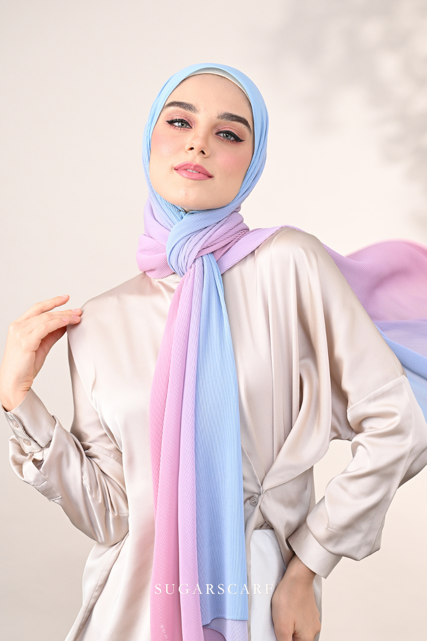 ( Full Wide Pleats Shawl ) Ombre ( Cotton Candy )