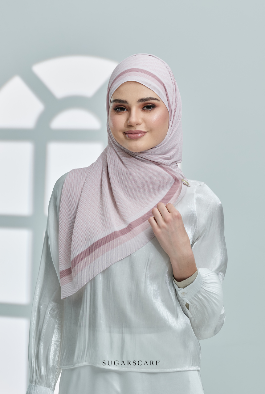 YES ( Full Wide Pleats Shawl ) Classy Monogram ( PINK YOGURT )