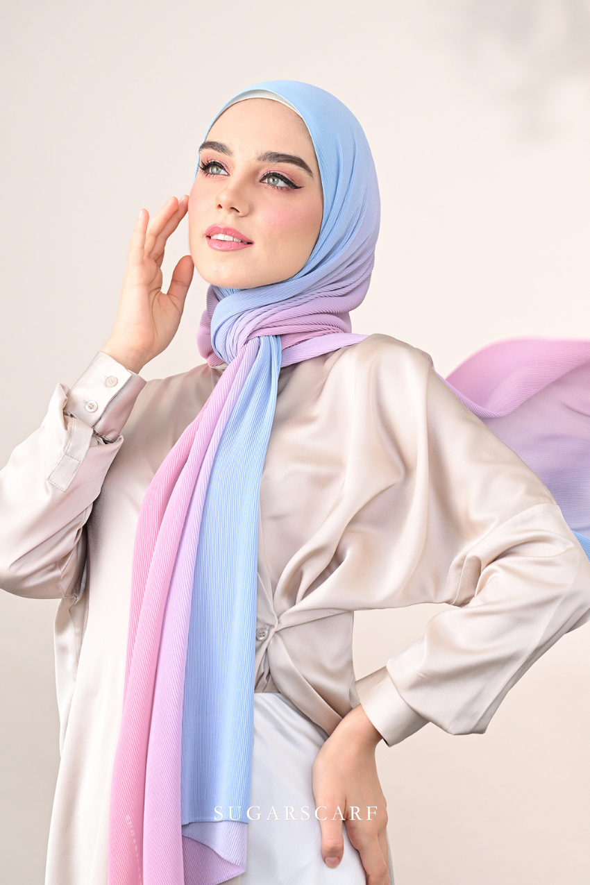 ( Full Wide Pleats Shawl ) Ombre ( Cotton Candy )