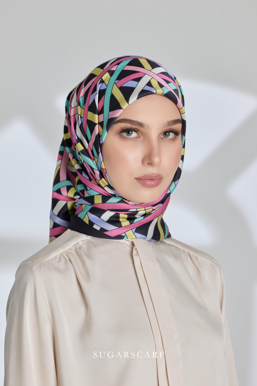 ( Square ) Classy Simpulan Mixed Satin Silk Scarf ( SAHUR )