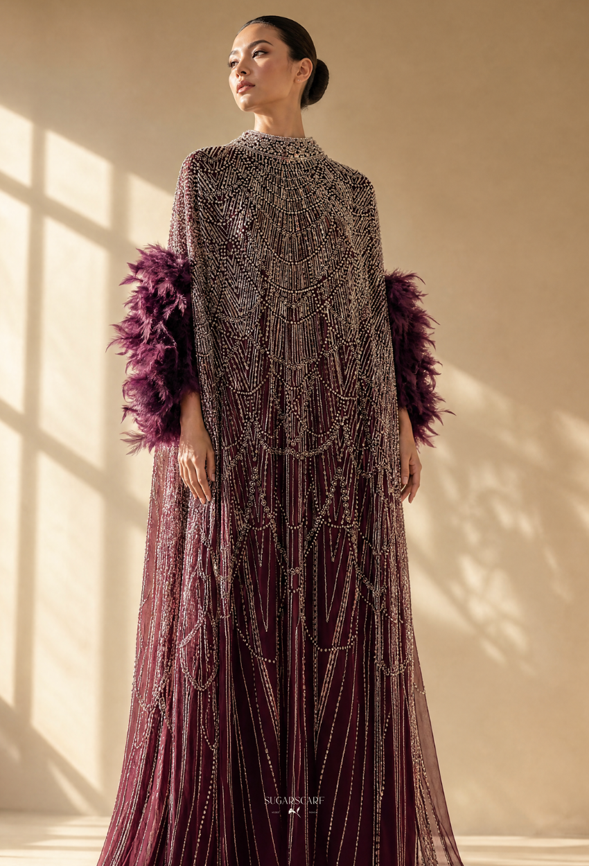 Seraphina Crystal Beads Drape In Purple Crimson