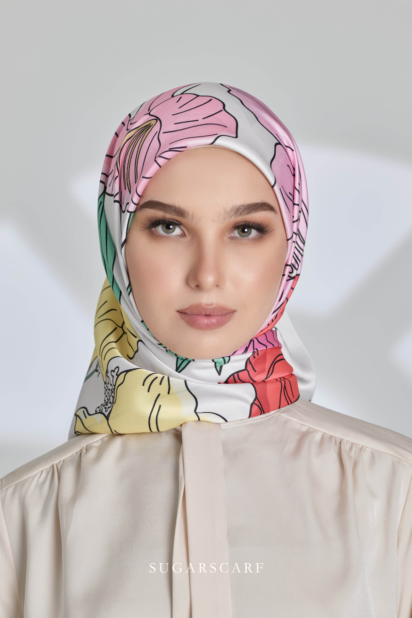 YES ( Square ) Garden of Hurrem Bloom Mixed Silk Satin Scarf ( LUNARA )