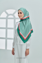 YES ( Square ) Classy Monogram Mixed Satin Silk Scarf ( Never Defeated )