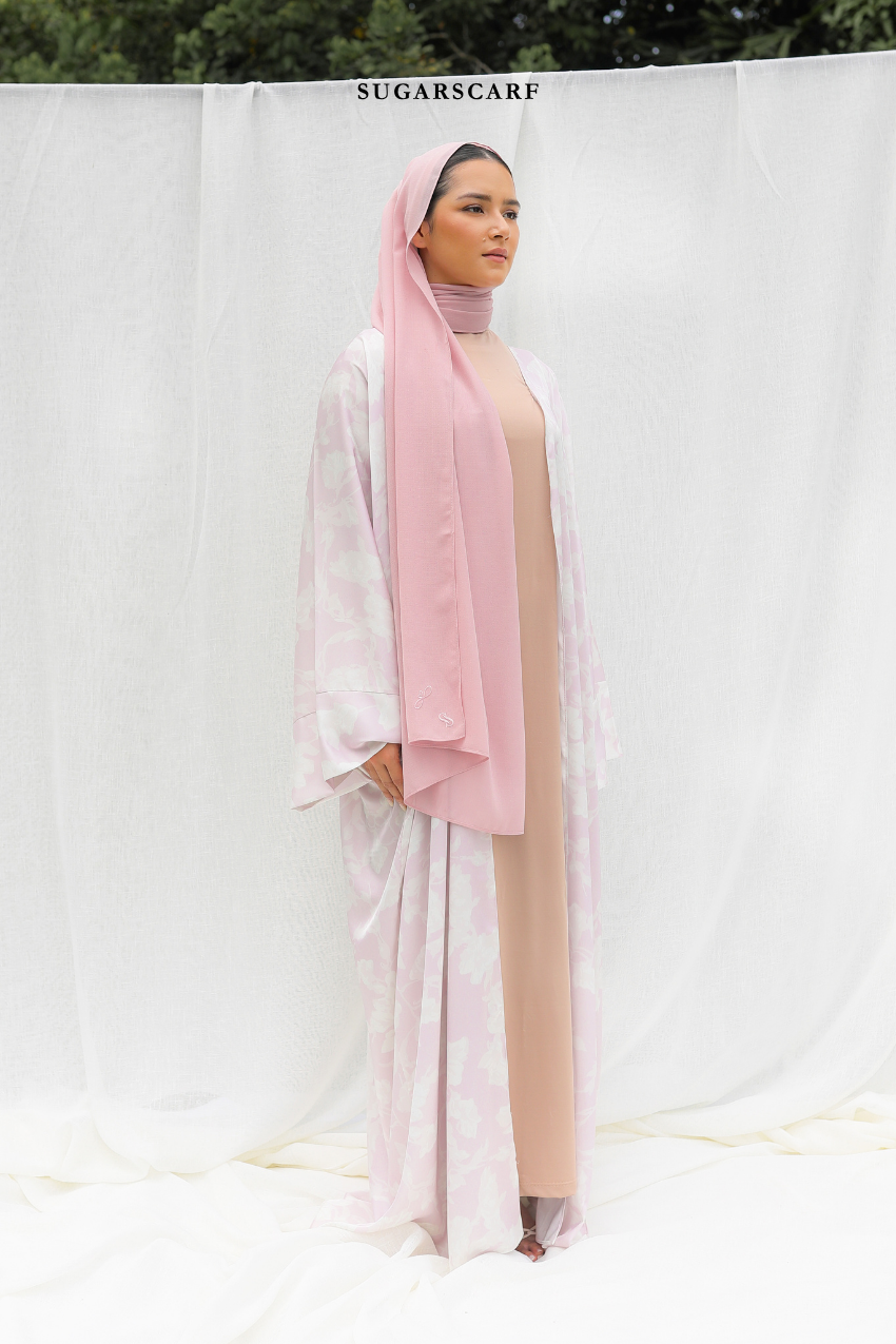 Silky Poetry Abaya Outer in Lilac Verse