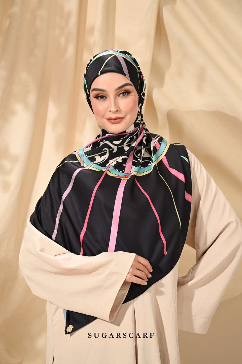 YES DEFECT - ( Square ) Classy Harmoni Mixed Satin Silk Scarf ( LOYAL )