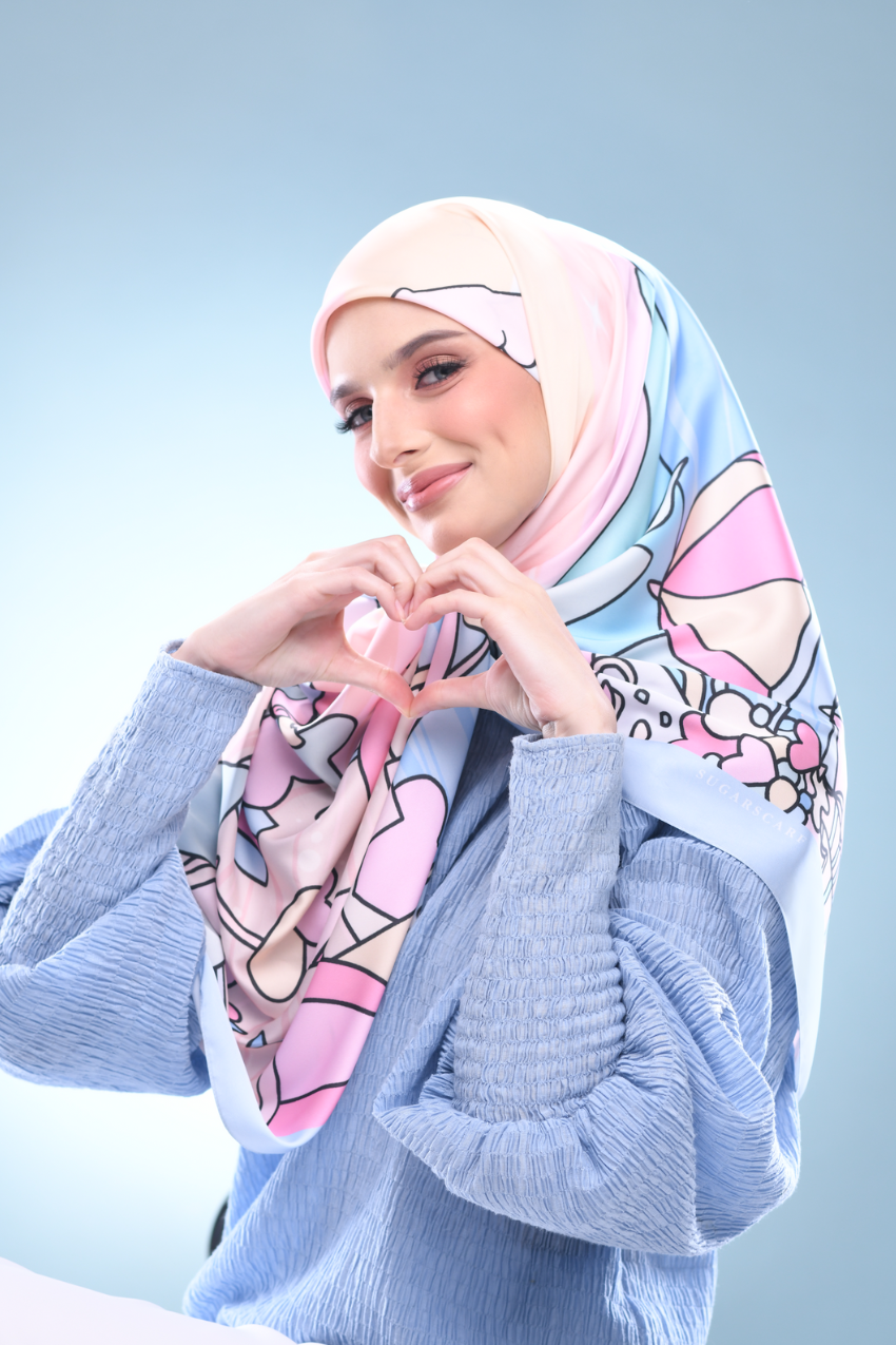 YES DEFECT - ( Satin Square ) LE ThePinkHoliday Satin Silky Matte Scarf ( Blue Sand )