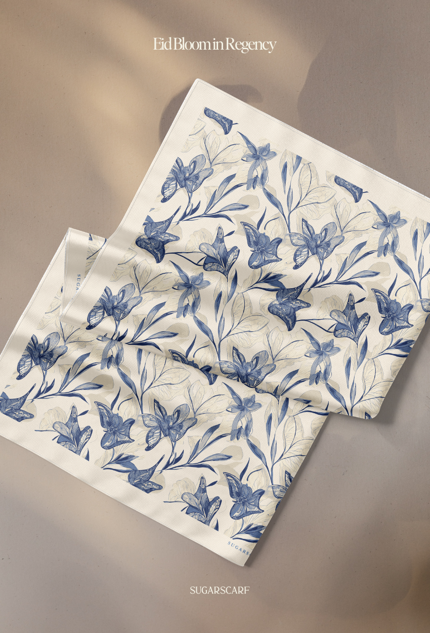 Eid Bloom 2026 Scarves Mixed Satin Square in Regency - Send after 2nd March