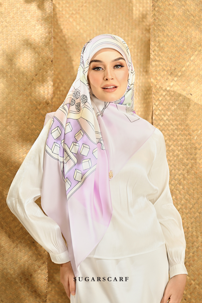 ( Square ) Seri Raya Riang Mixed Satin Silk Scarf (Pancake)