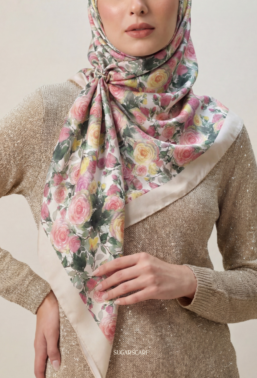 Eid Bloom 2026 Scarves Mixed Satin Square in Celinea - Send after 2nd March