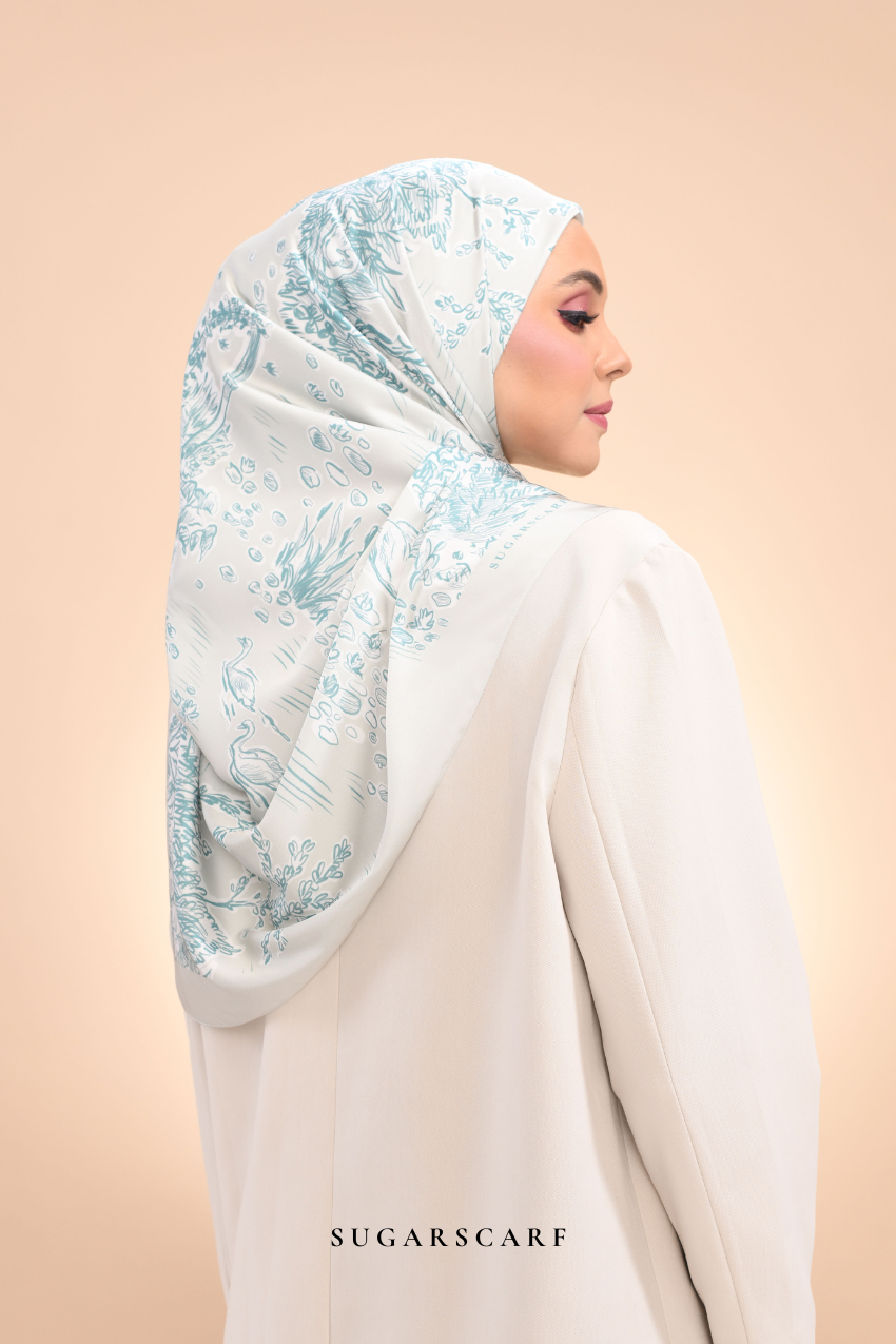 YES ( Square ) Dear Jouy Deer Tales Edition Matte Satin Silk Scarf ( Pistachio Biscuit)