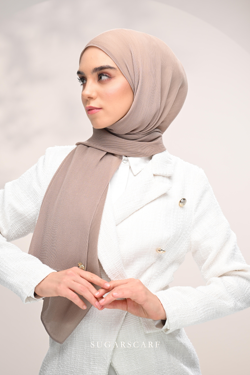 YES DEFECT - ( Full Wide Pleats Shawl ) Elegant Folds Everyday Ironless Pleats Shawl ( Vintage )