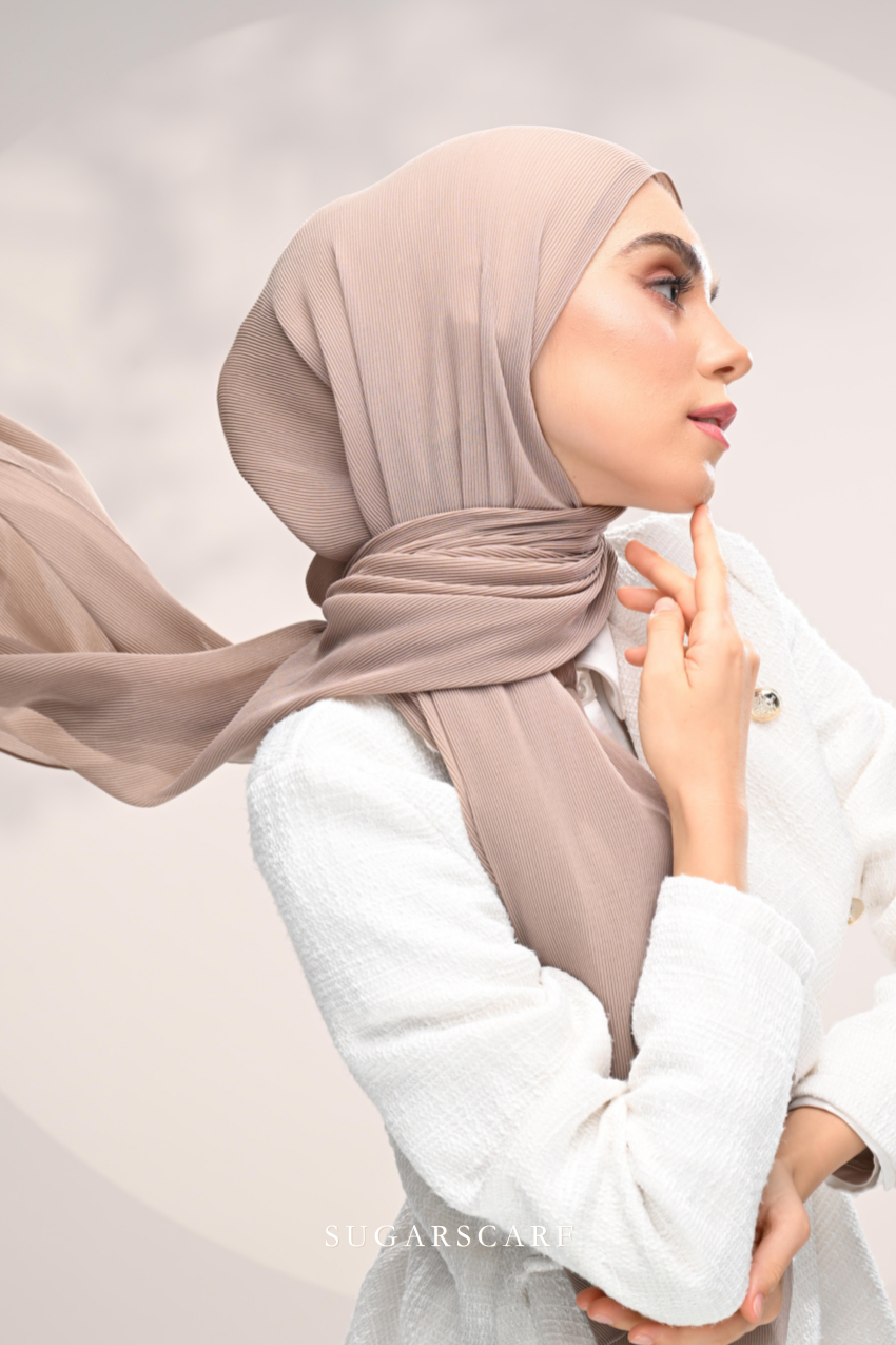 YES DEFECT - ( Full Wide Pleats Shawl ) Elegant Folds Everyday Ironless Pleats Shawl ( Vintage )