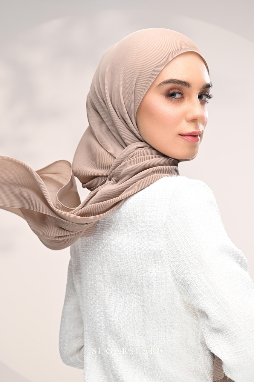 YES DEFECT - ( Full Wide Pleats Shawl ) Elegant Folds Everyday Ironless Pleats Shawl ( Vintage )