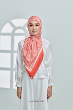 YES DEFECT - ( Square ) Classy Monogram Mixed Satin Silk Scarf ( Orange )