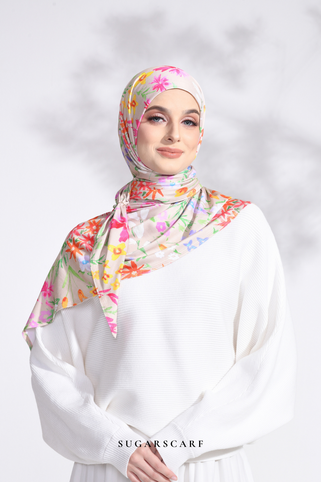 Petite Ditsy Floral in Claudia (Semi Instant Hijab) (Beige)