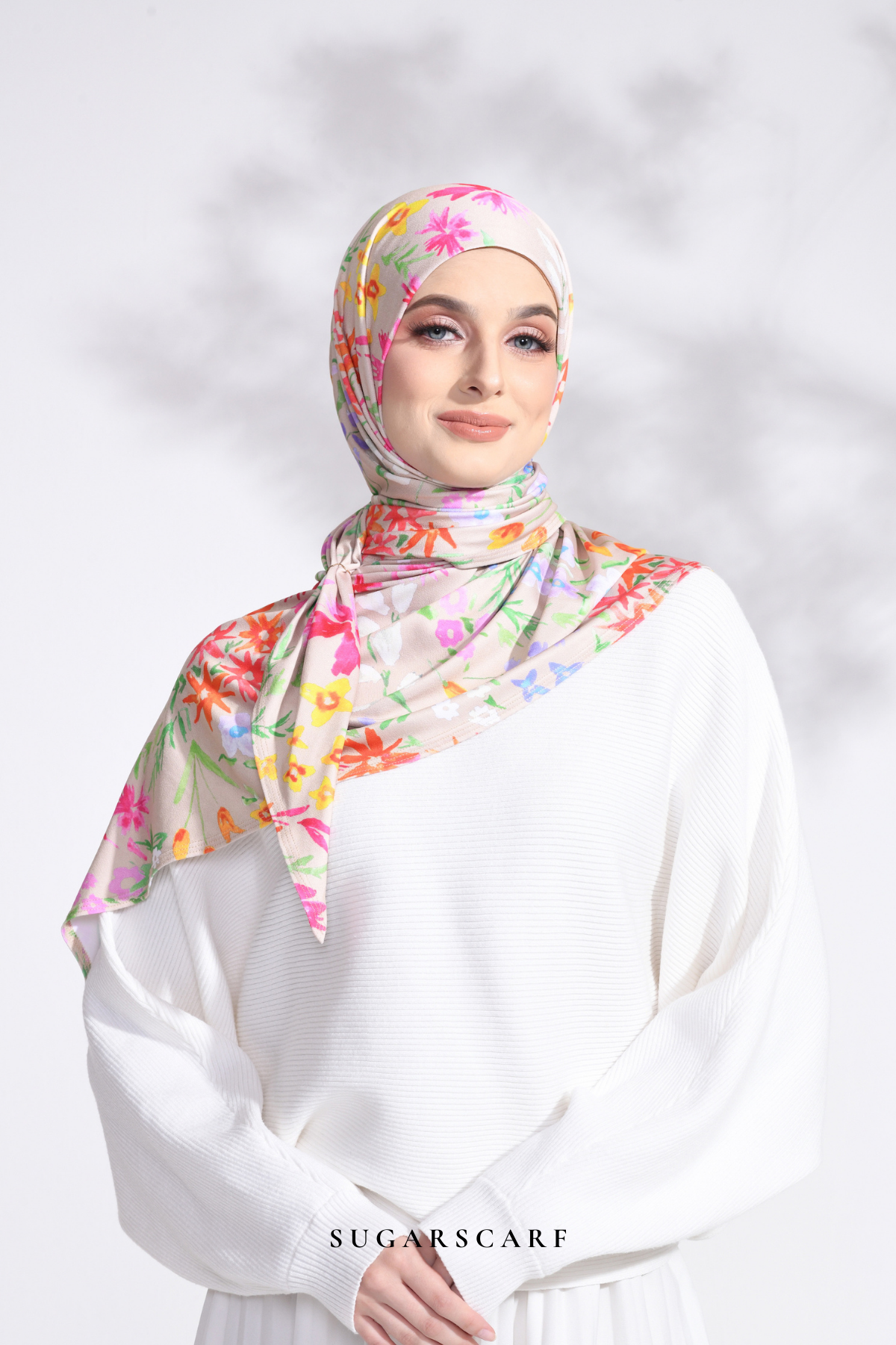 YES DEFECT - Petite Ditsy Floral in Claudia (Semi Instant Hijab) (Beige)