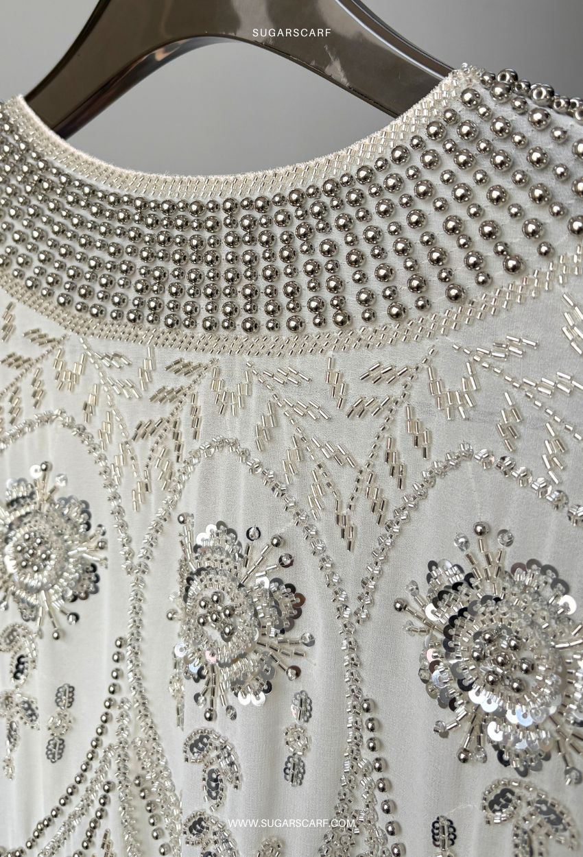 Rose Crystal Beads Drape In Dusty Green