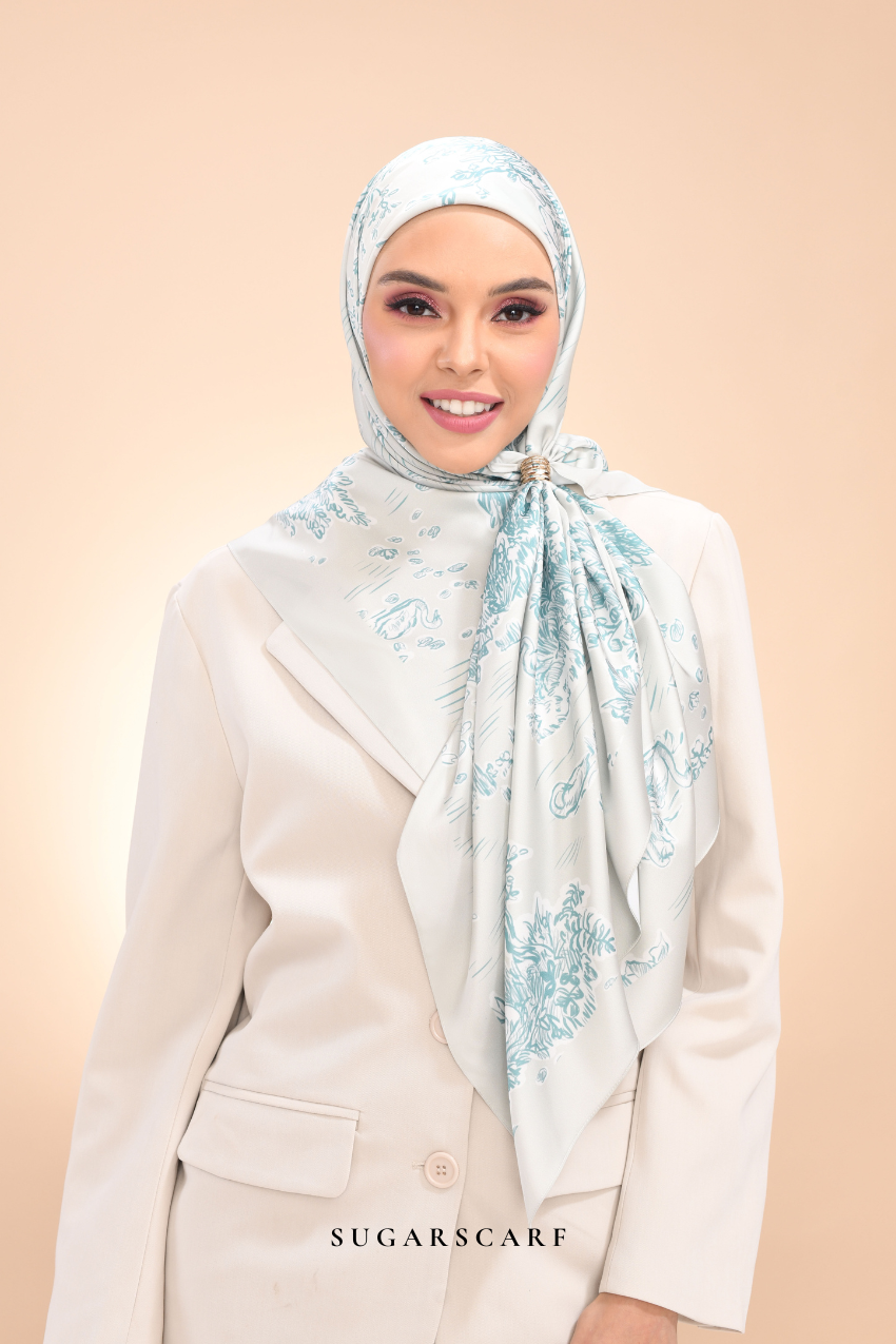 YES ( Square ) Dear Jouy Deer Tales Edition Matte Satin Silk Scarf ( Pistachio Biscuit)