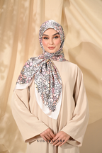 ( Square ) Eid Flower Power Mixed Satin Silk Satin ( COFFEE )