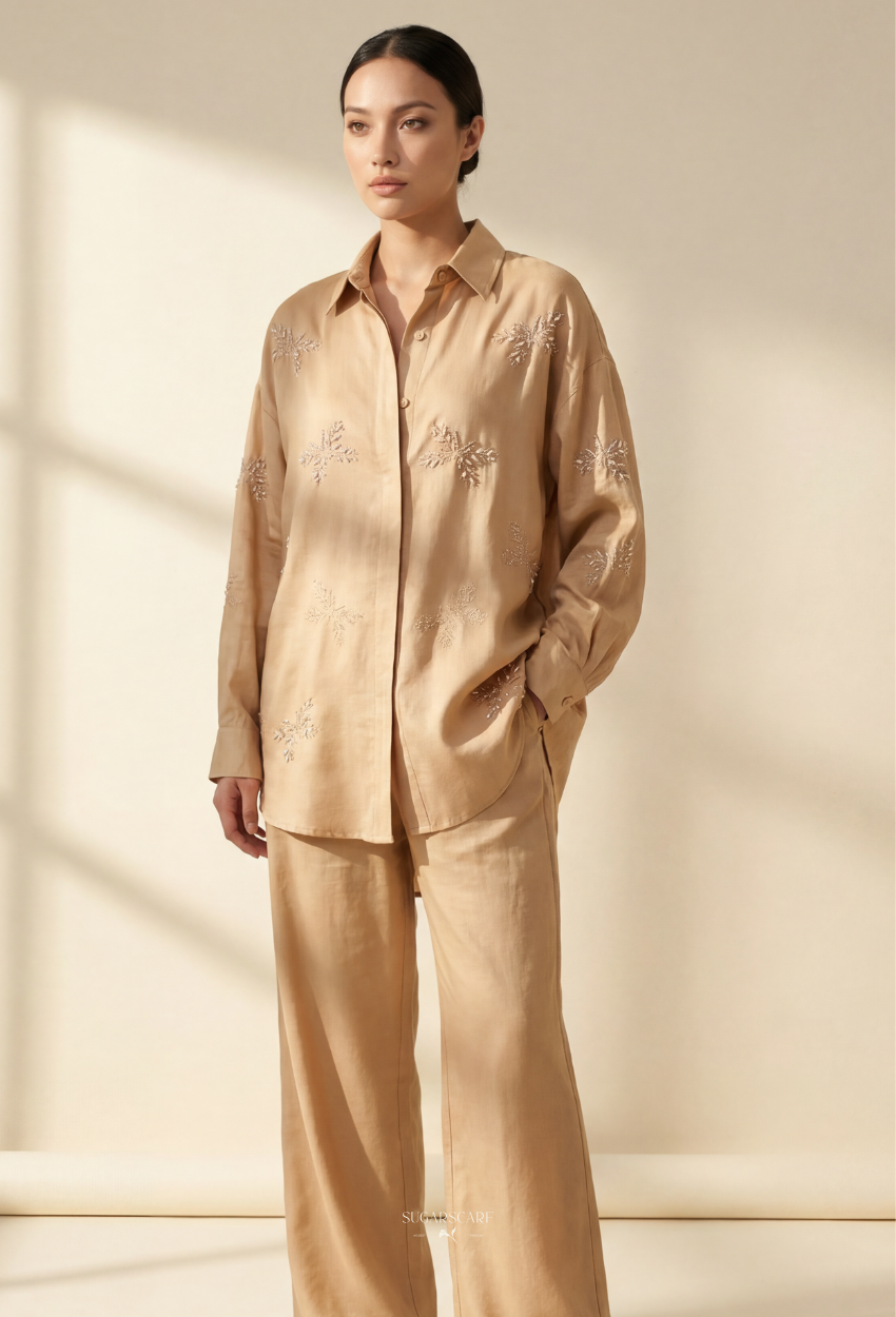 Jeniffer Set Mixed Linen-Blend In Camel
