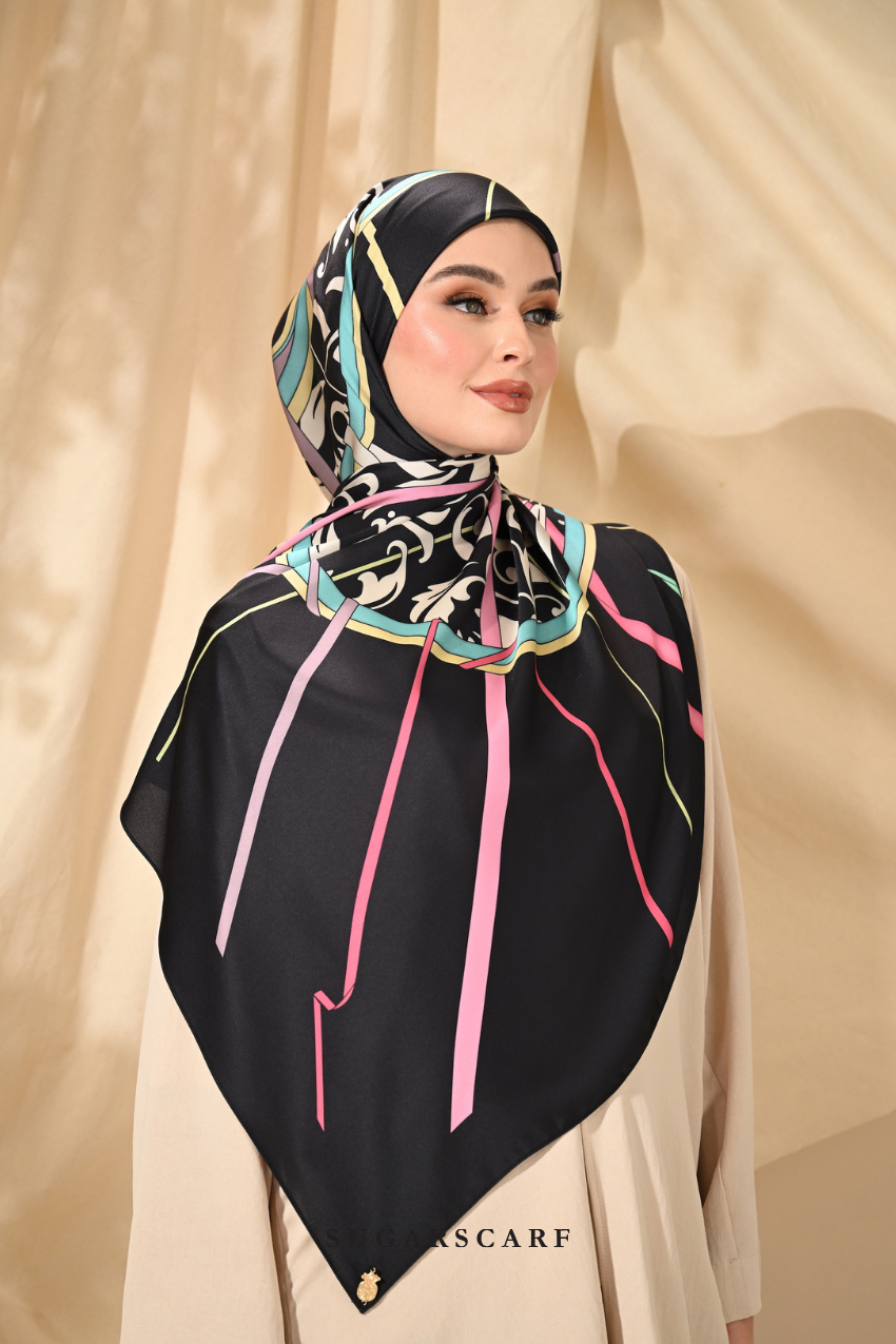YES DEFECT - ( Square ) Classy Harmoni Mixed Satin Silk Scarf ( LOYAL )