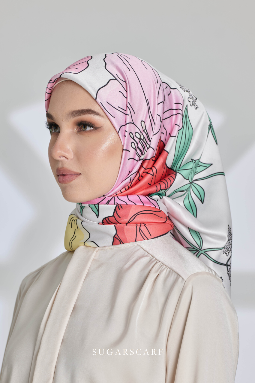 YES ( Square ) Garden of Hurrem Bloom Mixed Silk Satin Scarf ( LUNARA )