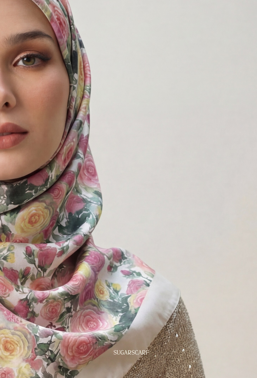 Eid Bloom 2026 Scarves Mixed Satin Square in Celinea - Send after 2nd March