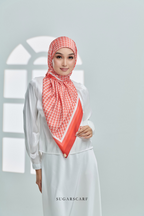 YES DEFECT - ( Square ) Classy Monogram Mixed Satin Silk Scarf ( Orange )