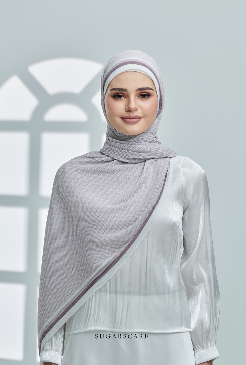 YES DEFECT ( Full Wide Pleats Shawl ) Classy Monogram ( ASH PURPLE )