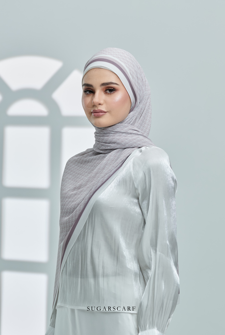 YES DEFECT ( Full Wide Pleats Shawl ) Classy Monogram ( ASH PURPLE )