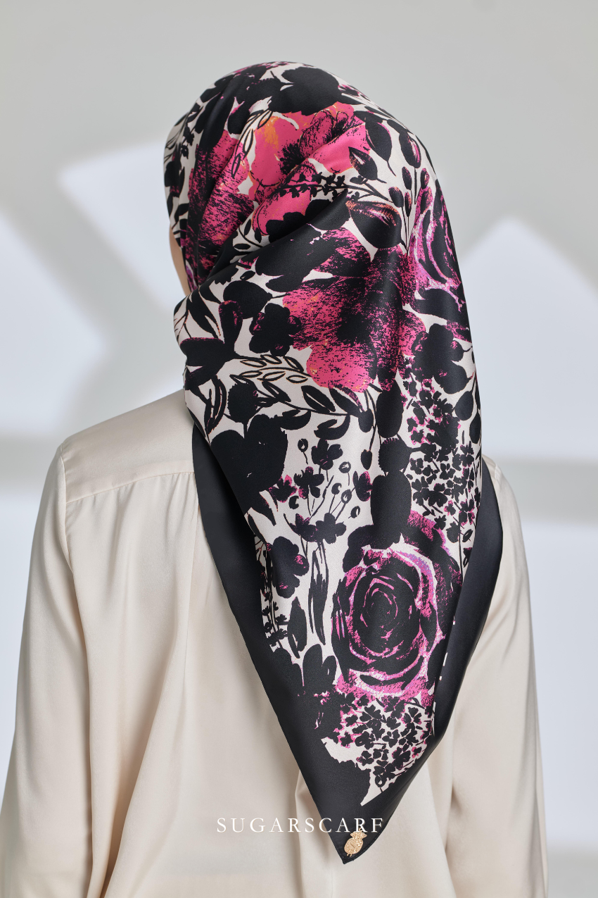 ( Square ) Seri Blooming Mixed Satin Silk Scarf ( FIONA )