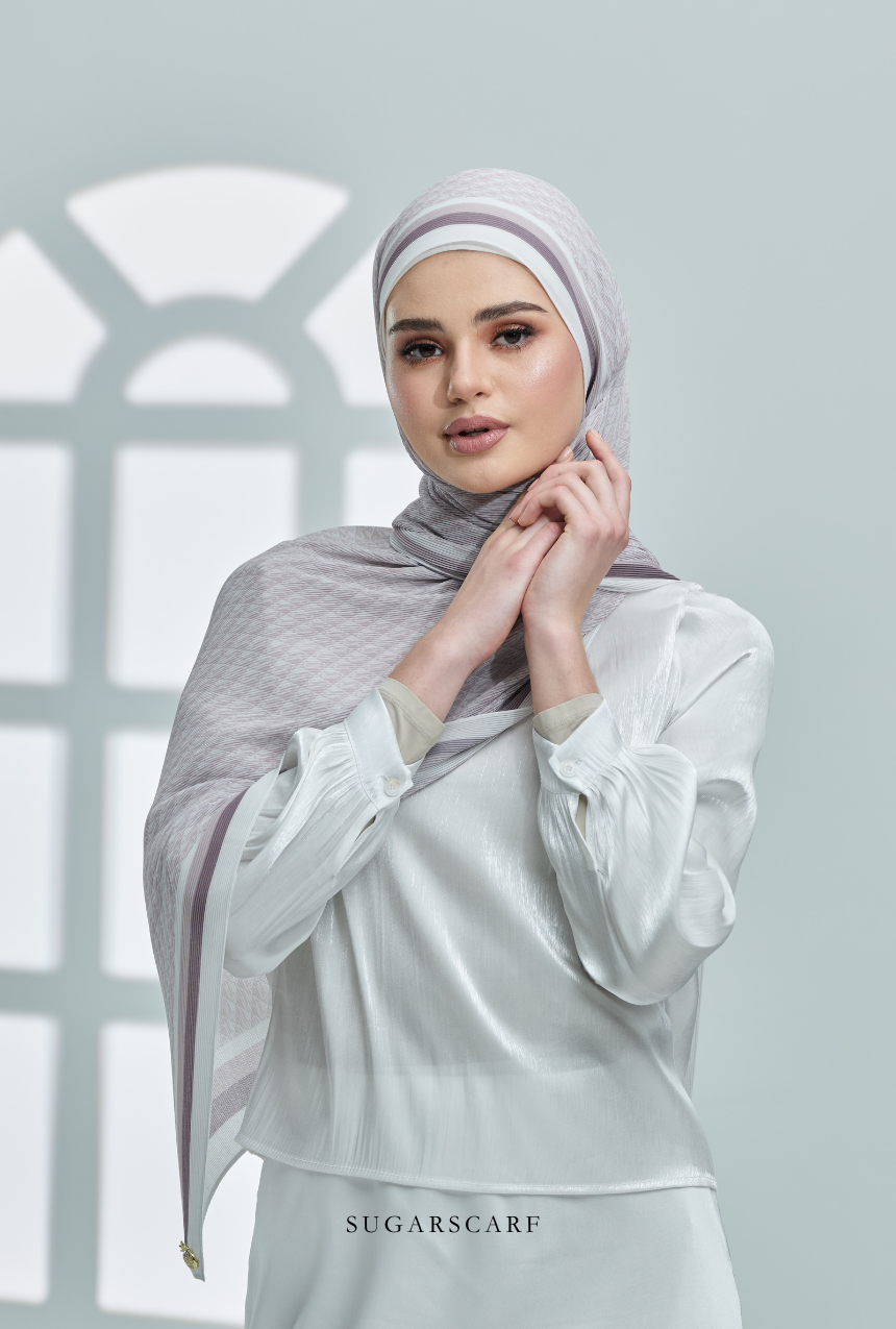 YES DEFECT ( Full Wide Pleats Shawl ) Classy Monogram ( ASH PURPLE )