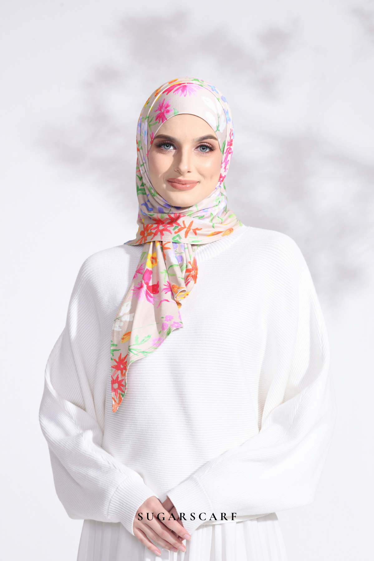 YES DEFECT - Petite Ditsy Floral in Claudia (Semi Instant Hijab) (Beige)
