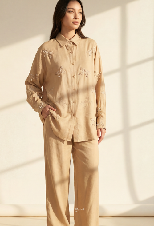 Jeniffer Set Mixed Linen-Blend In Camel