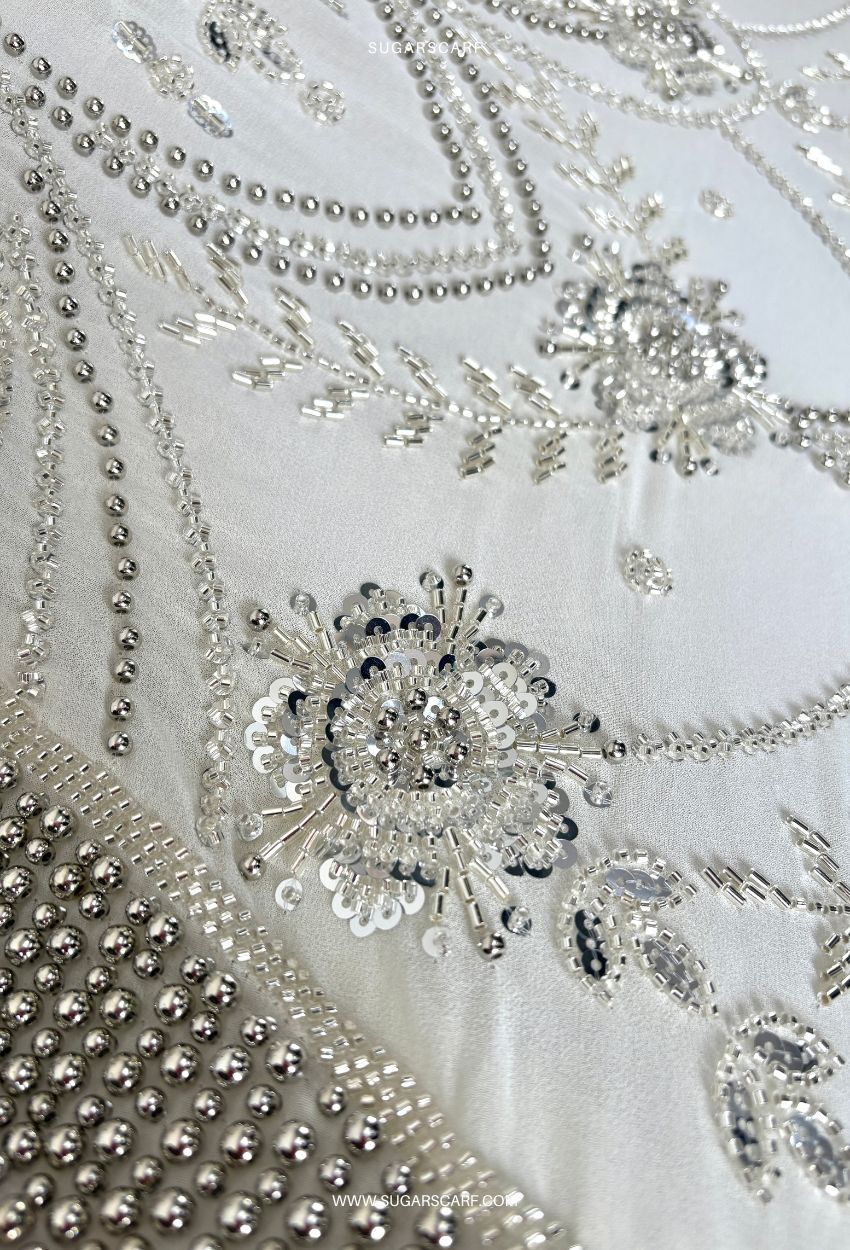 Rose Crystal Beads Drape In Dusty Green