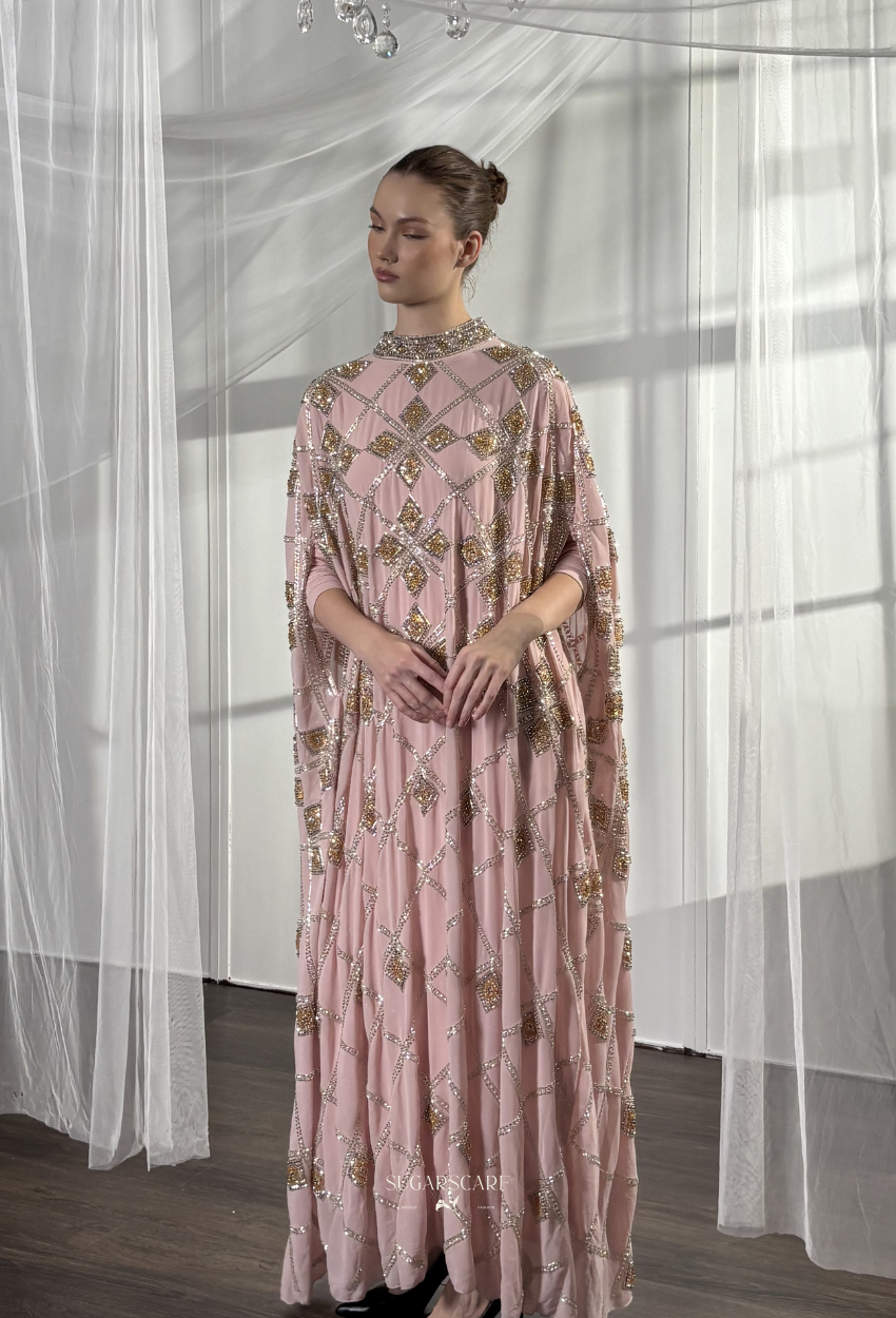 Cleopatra Crystal Beads Drape In Dusty Pink