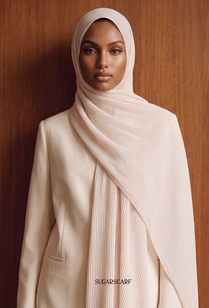 ( Full Wide Pleats Shawl ) Elegant Folds Everyday - Porcelain